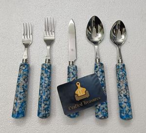 Juego de cubiertos de calidad premium, juego de cuchillo, tenedor y cuchara de acero inoxidable 18/8 con mango de terrazo, utensilios de cocina. - Product Image 6