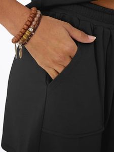 Conjunto de Verano para Mujer, Diseño Atractivo con Cintura Negra, Dos Piezas, Shorts, Top con Cuello en V, Cintura Alta Elástica - Product Image 6