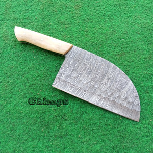 Couteau de boucher professionnel en acier Damas écologique, forgé à la main, pour viande et légumes, avec manche intégral en os de chameau - Product Image 3