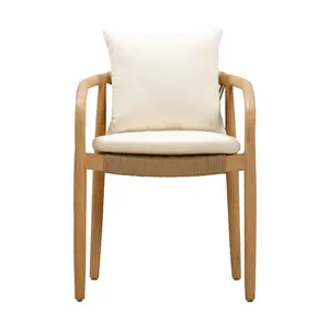 Silla de Comedor Moderna de Madera de Teca Sólida con Asiento de Ratán Tejido, Cojín Suave, Ecológica, Estilo Escandinavo para Apartamento - Product Image 2