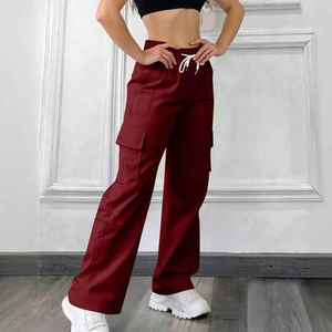 Women American Casual Cargo <b>Pants</b> High Waist Drawstring Wide Leg Loose Fit Multi Pocket Breathable Sports Trousers Fashion <b>Pants</b> - Product Image 5
