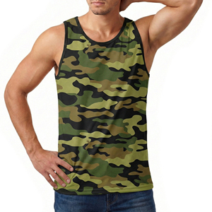 Camiseta Deportiva sin Mangas para Hombre, Camuflaje, Estampado por Transferencia Térmica, 100% Algodón, Cuello Redondo, Tejido de Punto, Secado Rápido, Informal, para Gimnasio y Fitness - Product Image 5