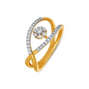 Anillo de Oro Sólido de 18K con Diamantes Florales, Anillo Artístico Abierto con Diamantes en Forma de Flor, Anillo Delicado con Racimo de Diamantes en Pétalos, en Oro de 18K - Product Image 1