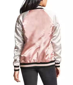 Satin <b>Pink</b> Varsity <b>Jacket</b> High High Quality Custom Made Lightweight Breathable Nylon Lining Finished - Product Image 2