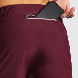 Shorts de sport pour homme, couleur bordeaux, séchage rapide, avec poches, taille élastique, longueur courte, couleur unie, tissu tricoté - Product Image 6