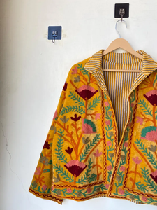 Veste kimono en velours faite à la main, broderie à l'aiguille Suzani |   Couette écologique respirante anti-plis 100% coton au design bohème - Product Image 4