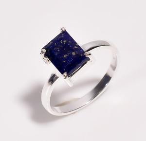 Anillo Art Deco de Lapislázuli Octogonal Hecho a Mano, Certificado por IGI, Plata de Ley 925, Joyería con Piedras Preciosas, Regalo Elegante y Minimalista - Product Image 1