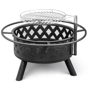 30in Outdoor Black Metal Fire Pit with Cooking Grates for Outdoor Entertaining - Product Image 1