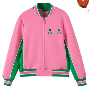 AKA Air Tech Fleece <b>Warm</b> Up Jacket Pink Green Women Chenille Embroidery Greek Letter Premium Quality Zip Up Athletic Fit - Product Image 3