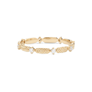 Bague empilable minimaliste en or massif 18K 14K avec diamant de laboratoire taille ronde, motif feuille, bande éternelle complète délicate, alliance de mariage unique - Product Image 2