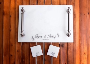 Bandeja rectangular personalizada de mármol de 11 pulgadas con asas y patas de latón, diseño de piedra veteadas de lujo, el mejor regalo para el Día de la Madre. - Product Image 5