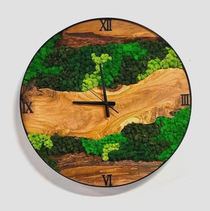 Wedding Gift Olive Wood Moss Wall <b>Clock</b> Custom Anniversary Gift for Couple Unique Moss Art Handmade Wood Decor - Product Image 4