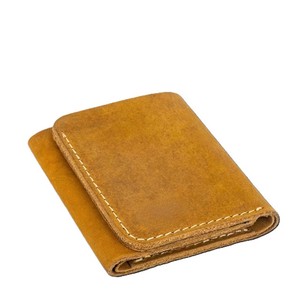 Brown Genuine <b>Leather</b> Men Trifold <b>Wallet</b> Minimalist Mini Cardholder Cash Slot Vintage Contrast Stitching Pocket <b>Small</b> Male Purse - Product Image 4