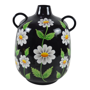 Macetas Negras Pintadas a Mano con Diseños Florales, Hechas a Mano, Ecológicas, Personalizadas, de la Mejor Calidad, Macetas de Hierro con Diseños Pintados a Mano - Product Image 1
