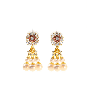 Gold Plated Orthodox Jhumka Stud Earrings with Pearl and Diamond for Wedding Party Gift - Product Image 2