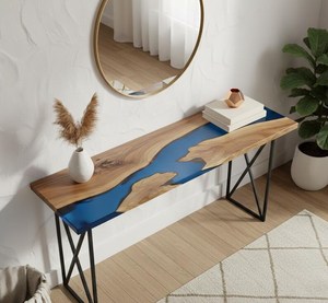 Table console en résine époxy Deep Blue River TIMELESS CRAFT TS-1007, meuble d'entrée en bois massif, décoration moderne faite à la main - Product Image 1