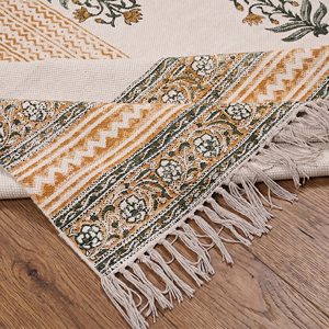 Tapis floral en coton fait main, lavable, imprimé au bloc, tissage plat, style bohème, antidérapant, pour salon, chambre, intérieur - Product Image 6