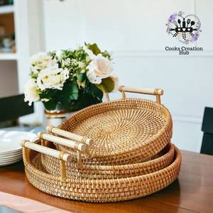 Deluxe Quality Heart Shape Rattan Serving Tray Large Size Kitchenware Tableware Food Serving Tray From India - Product Image 1