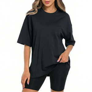 Camiseta de Mujer Lisa, Informal, de Algodón, Holgada, de Verano, de Manga Corta, Cómoda para el Día a Día - Product Image 1