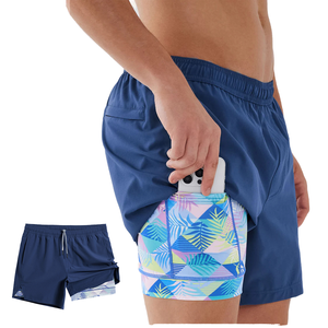 Shorts de bain d'été personnalisés en gros pour hommes, séchage rapide, imperméables, avec filet, 2-en-1, écologiques, double short de pêche - Product Image 6