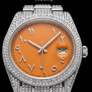 Montre automatique pour homme avec cadran arabe orange de 41 mm, mouvement suisse, diamants Moissanite VVS, bijoux de mode - Product Image 1