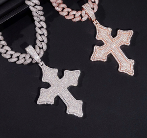 Rose Gold Plated Sterling Silver Moissanite <b>Cross</b> <b>Pendant</b> with Round Brilliant Cut Stones for <b>Men</b> Trendy Charm - Product Image 5