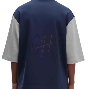 T-shirt en jersey respirant tie-dye surdimensionné pour homme avec logo personnalisé, manches raglan bicolores, streetwear, coton épais, épaules tombantes - Product Image 2