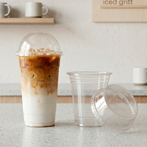 Disposable PP <b>Plastic</b> <b>Cup</b> With Lid Transparent Round 95mm Diameter for Iced Coffee and Cold Drinks - Product Image 1