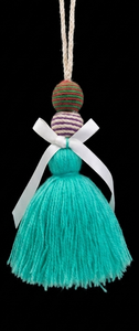 Adorno colgante decorativo con borlas, pompón turquesa y cuentas a rayas para tiradores de armario - Product Image 4