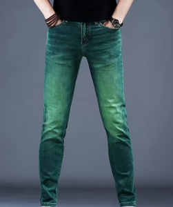 Jeans de Mezclilla para Hombre, Corte Recto, Ajustados, Color Verde Degradado, Cintura Media, Lavado Arena, Algodón, Estilo Casual Otoñal - Product Image 4