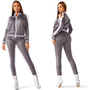 Combinaison de Jogging pour femmes, vêtements bon marché avec col et boutons côtelés à fermeture éclair frontale, survêtement à rayures latérales, coupe Slim Fit, livraison gratuite - Product Image 3