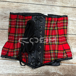 Corsé de cintura bajo el busto de tartán rojo a cuadros - Corsé de entrenamiento de cintura con varillas de acero de alta resistencia - Product Image 4