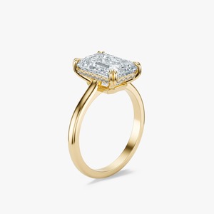 Anillo de compromiso de lujo con diamante solitario de corte brillante redondo de oro amarillo de 14 quilates, cultivado en laboratorio, con halo oculto, para mujer, para fiesta de bodas - Product Image 2