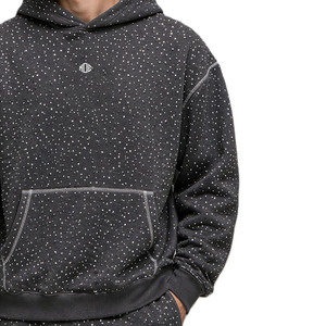 Sweat-shirts personnalisables pour hommes, de haute qualité, entièrement ornés de strass, streetwear délavé, 400 GSM, pull-over OEM, 100% coton épais - Product Image 5