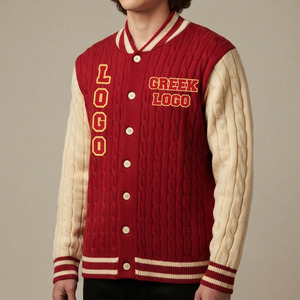 Wholesale <b>Custom</b> Red White Cable Knit Button Up Varsity Cardigan Chenille Patch Sorority Sweater Unisex Greek Apparel - Product Image 5