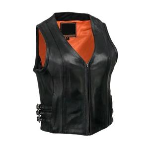 Chaleco de Cuero para Mujer de Alta Calidad, Piel de Vacuno Genuina, Estilo Motero, Personalizable, Proveedor de Fábrica OEM - Product Image 1