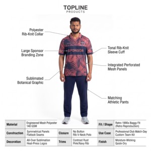 Maillot de football pour homme TOPLINE, manches courtes, motif 3D sublimé, polyester respirant, coupe régulière, col en V, taille élastique - Product Image 5