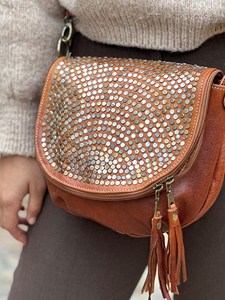 Premium Genuine Leather Fringe Handbag for Women – Vintage Boho Style Shoulder <b>Bag</b> with Tassels & <b>Studded</b> Detail - Product Image 6