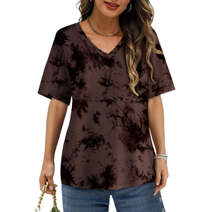 Camisetas de Mujer al por Mayor con Logotipo de Marca Personalizado, 100% Algodón, 180 GSM, Cuello en V, Manga Corta, Holgadas, Casuales, Tie Dye, Transpirables para Verano - Product Image 4