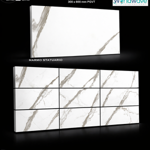 Azulejos de Porcelana GVT PGVT Brillantes de 300x600 mm, Estilo Carrara Statuario Calacatta, Suministro al por Mayor, Aspecto de Mármol - Product Image 5