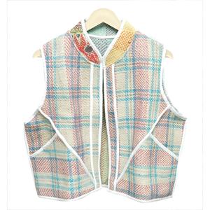 Chaleco Blazer Tradicional de Tweed a Cuadros con Cuello Mandarín y Ribete en Contraste, Chaqueta de Primavera para Mujer - Product Image 1
