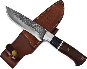 Couteau de chasse Bowie de haute qualité en acier inoxydable Stigma, manche en bois, étui en cuir, lame à pointe fixe, couteau d'extérieur - Product Image 4