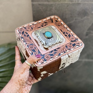 New Designer Hand Tooled Leather Big Size Jewelry Storage <b>Box</b> Organizer Handmade <b>Makeup</b> <b>Box</b> Square Cowhide Organizer <b>Box</b> - Product Image 1