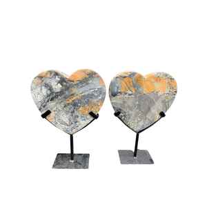 Pierre précieuse naturelle de jaspe Maligano de qualité supérieure, sculptée en forme de grand cœur, cristal poli avec support en fer, taille 12 cm - Product Image 3