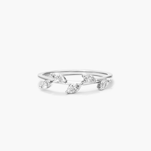 Nature Inspired Floral Marquise Diamond Vine Band Lab Grown Diamond 14K 18K Solid Gold Leaf Design <b>Stacking</b> <b>Ring</b> Wedding Band - Product Image 3