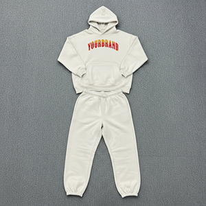 Men's <b>White</b> Hooded Sweatshirt Set Casual Solid Color Cotton French Terry <b>Joggers</b> Autumn Wear - Product Image 4