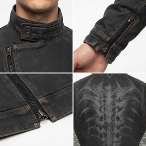 Blouson Moto Court Personnalisé OEM en Toile 470 GSM et Soie Matelassée Biomecanique, Coupe Oversize, Style Motard Urbain pour Homme - Product Image 4