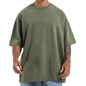 T-shirt en tricot vert olive surdimensionné pour homme, manches courtes, col rond, décontracté, impression numérique, coton, coupe streetwear, vêtements OEM - Product Image 5