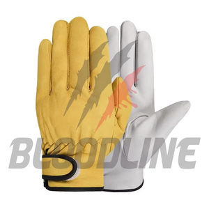 Yellow Leather Safety <b>Gloves</b> Wrist Length Breathable Unlined For Outdoor Use - Product Image 3