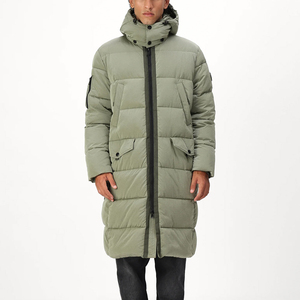 Men's Long Hooded Puffer Jacket <b>Down</b> Filled Windproof Casual Winter Coat Olive Green Zip Closure Regular Fit - Product Image 1